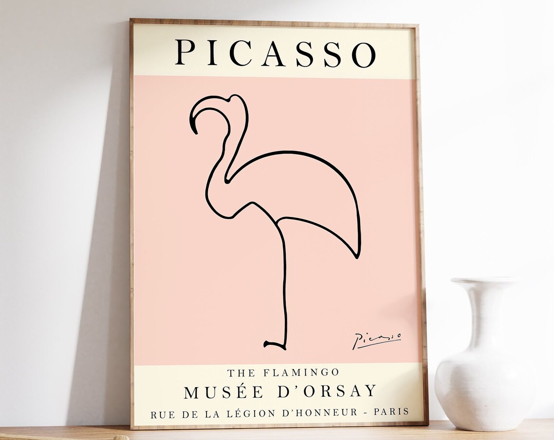 Picasso Flamingo Vintage Minimalist Line Drawing Print