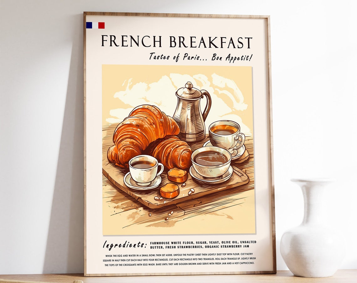 French Breakfast Croissants Coffee Tastes Of Paris Kitchen Wall Art
