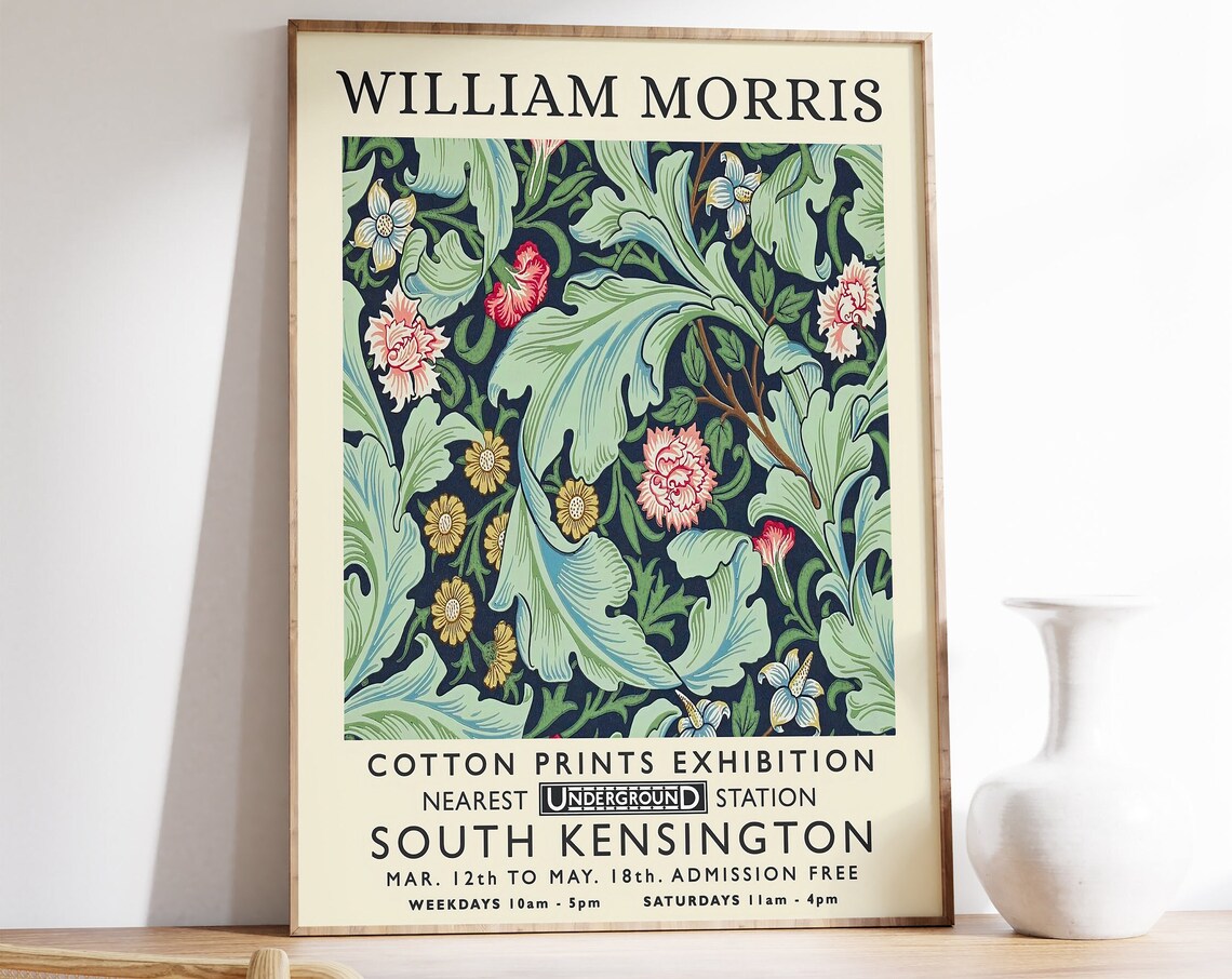 William Morris Exhibition Poster, Vintage Textiles Art