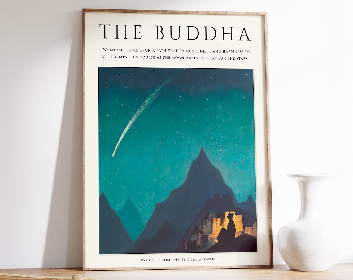 Buddhist Art Poster, Floral Meditation Wall Print