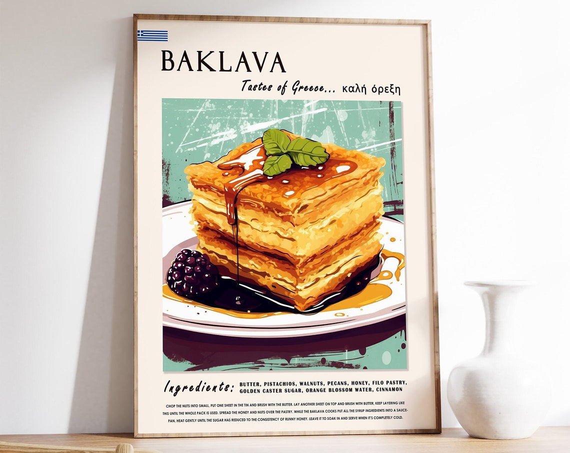 Greek Baklava Honey Walnut Recipe Tastes Of Greece Kitchen Wall Art