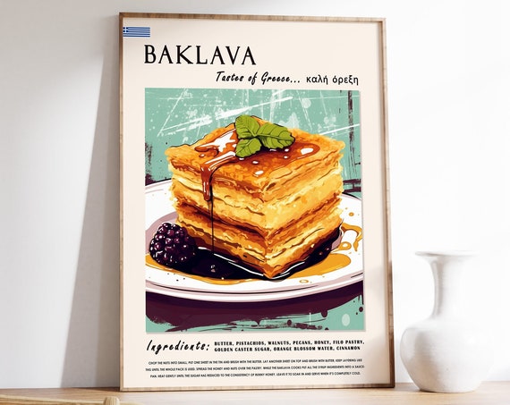 Baklava Food Poster Greek Food Print Dessert Poster Kitchen Decor Food And Drink Art Greece Gift Food Gift Cakes Poster A1a2a3a4