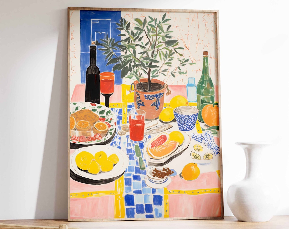 Retro Dinner Table Food Illustration, Vintage Kitchen