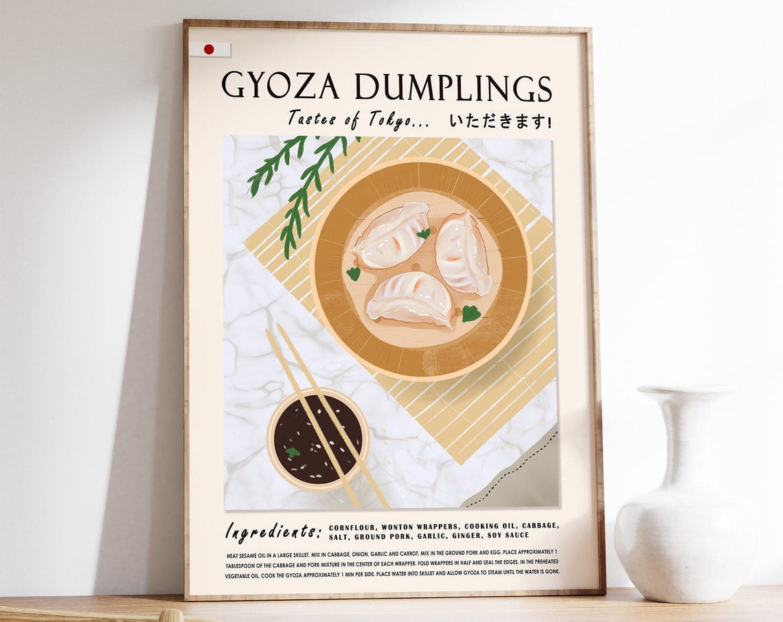 Japanese Gyoza Dumplings Food Poster Food Art Poster Japanese Print Tokyo Art Kitchen Poster Kitchen Decor Food Gift Recipe Poster