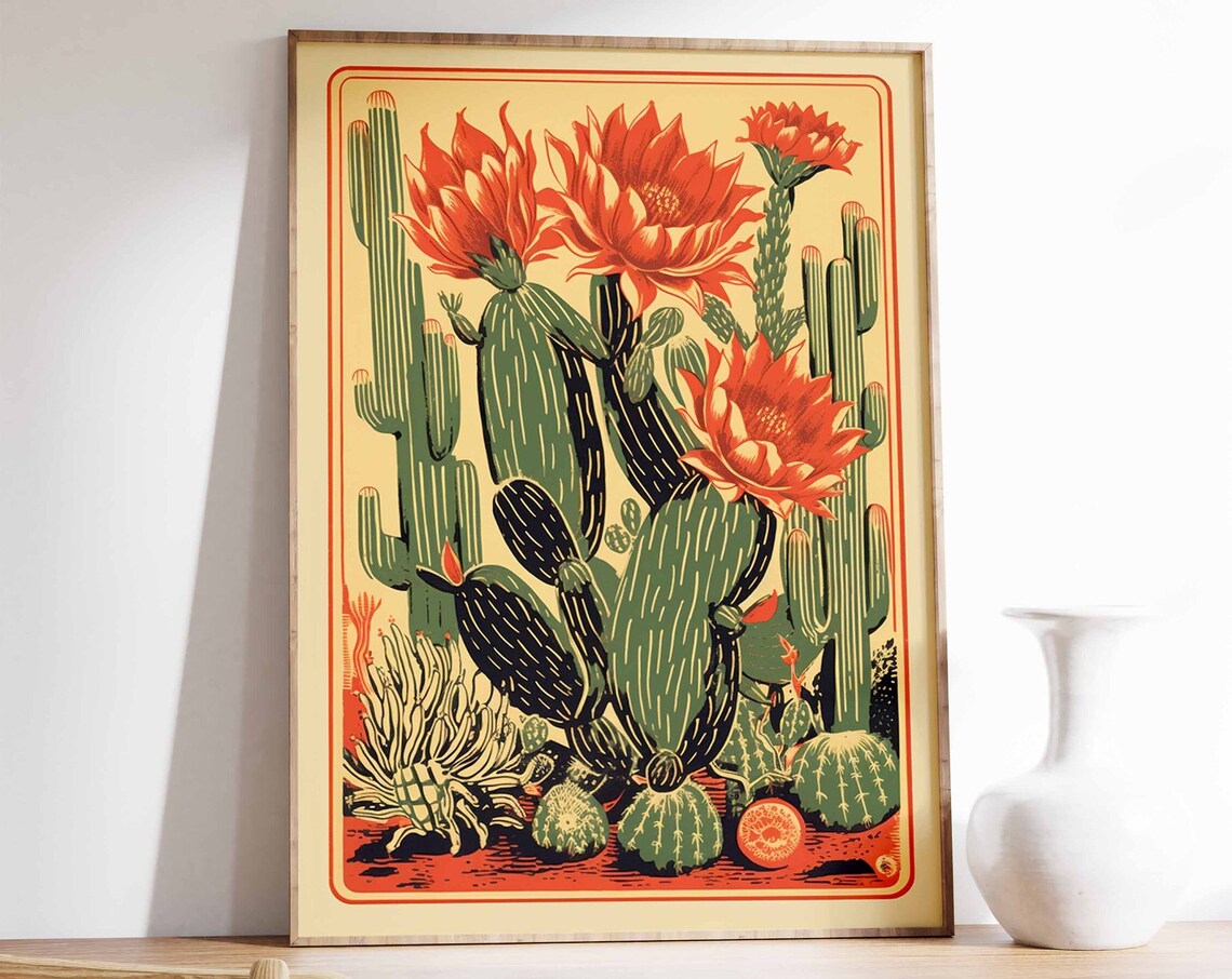Vintage Mexican Cactus Traditional Wall Art Print