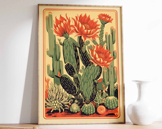 Vintage Mexican Cactus Traditional Wall Art Print