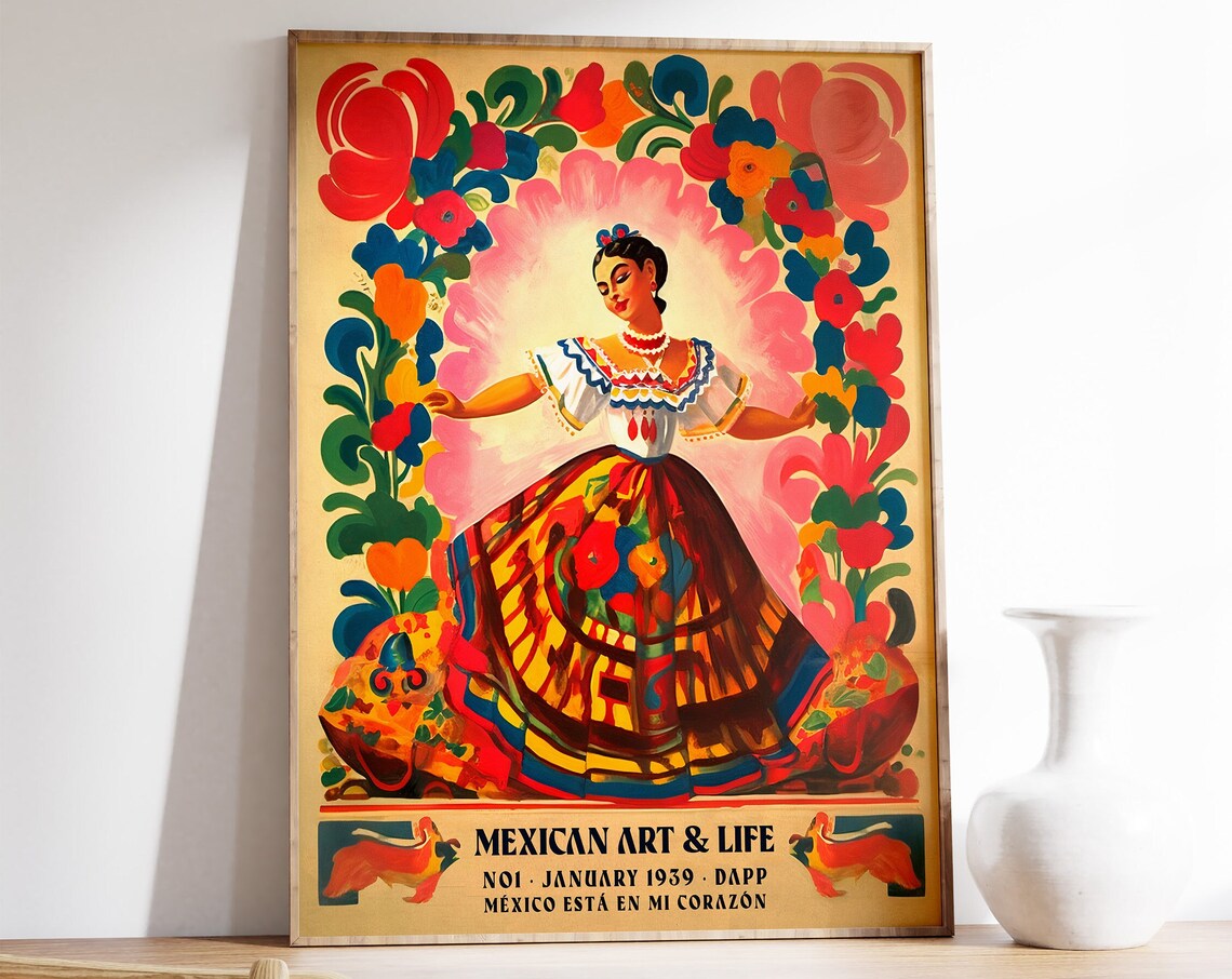 Mexican Art and Life Poster, Vintage Latin Decor