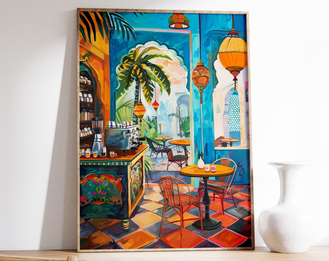 Colorful Moroccan Cafe Espresso Morning Art Kitchen Wall Poster