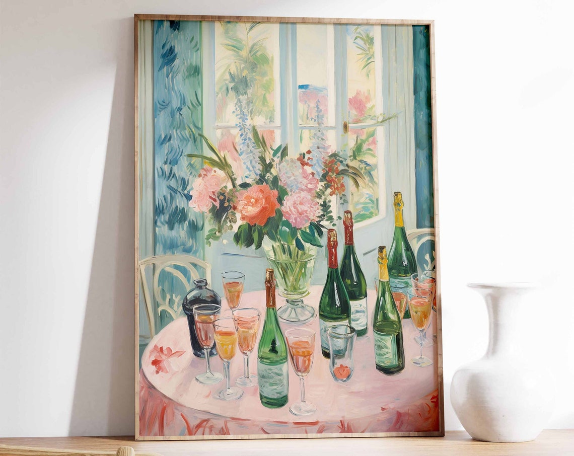 Dinner Party Wine Bottles Champagne Table Impressionist Art Print