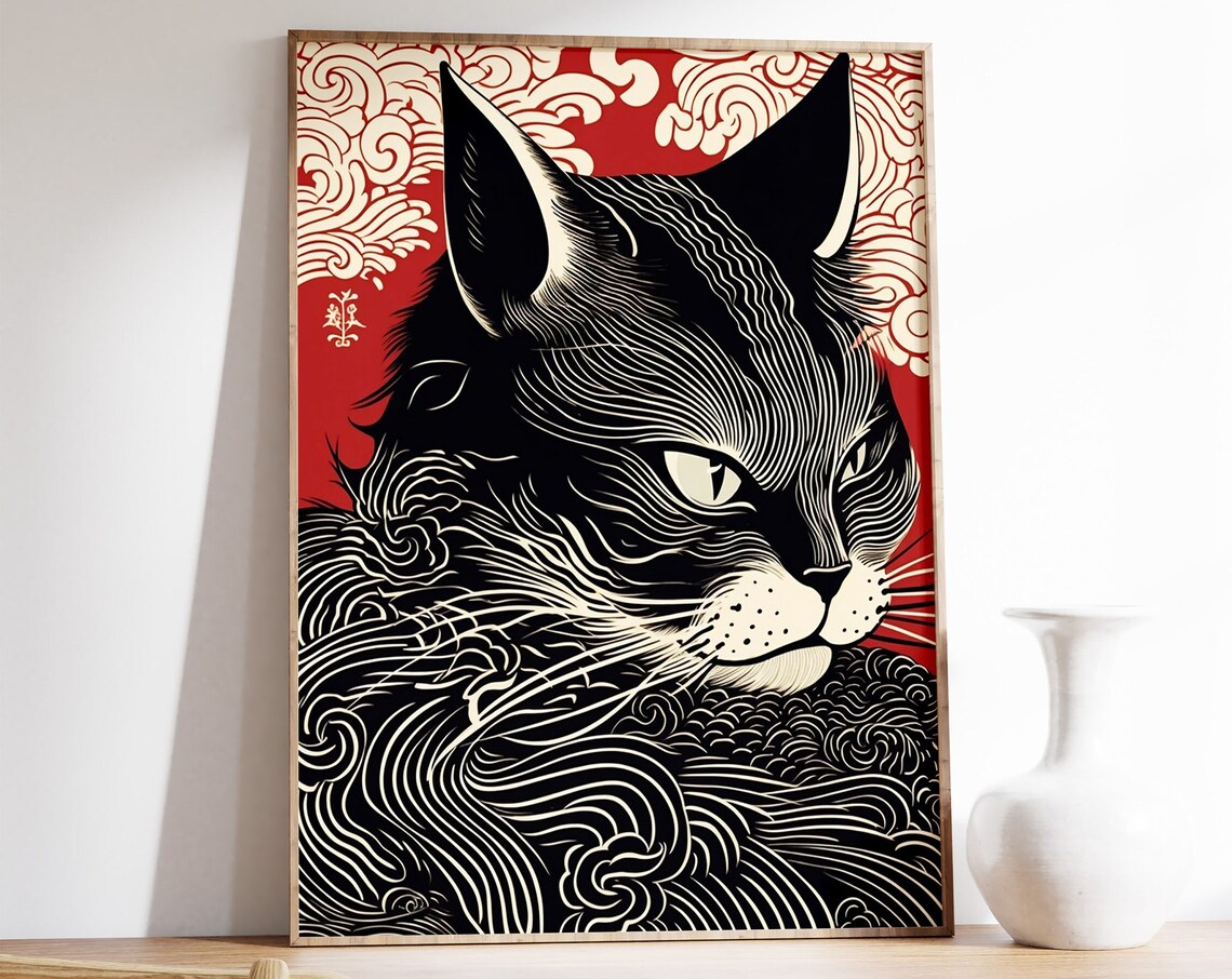 Vintage Japanese Cat Gift For Cat Lovers Poster