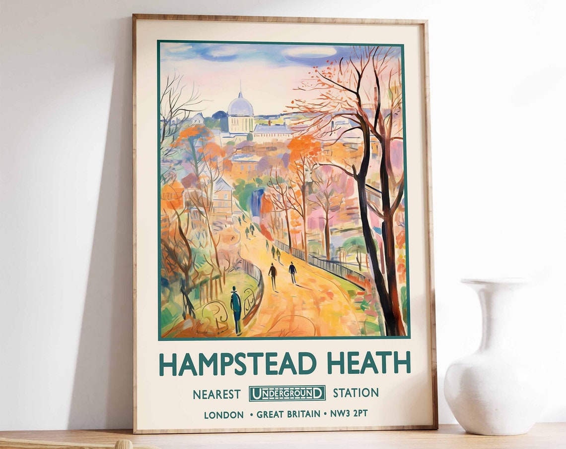 Hampstead Heath London Autumn Walk Vintage Travel Style Poster
