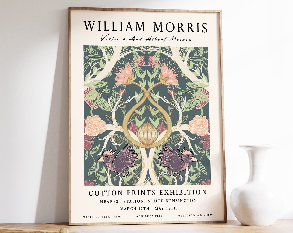 William Morris Cotton Prints Exhibition Symmetrical Bird Art Poster