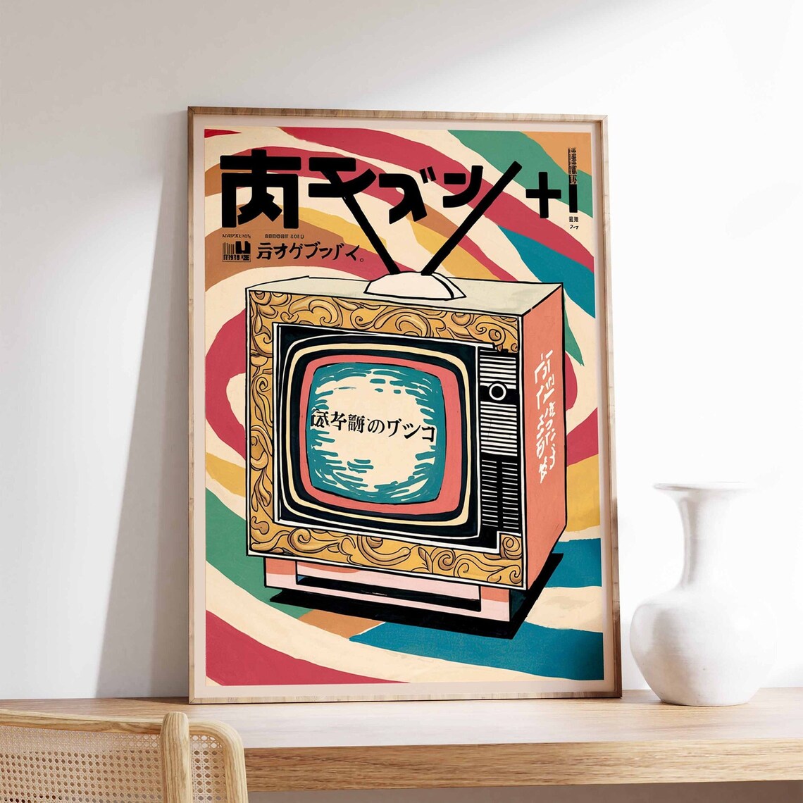 Retro Japanese Television Set Colorful Pop Art Illustration Poster