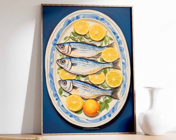 Fish Food Print Sardines Food Poster Vintage Kitchen Decor Food Illustration Art Food Poster Cafe Poster Decor Gift For Chef