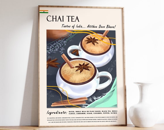 Chai Tea Indian Food And Drink Poster Indian Food Art Kitchen Decor Drinks Poster Indian Art Indian Cuisine Kitchen Poster Food Gift