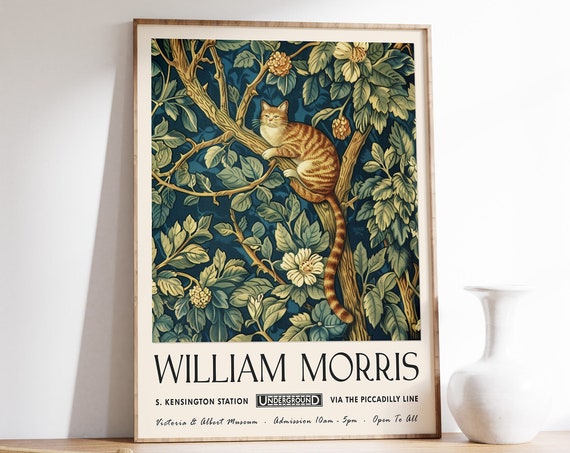 William Morris Cat Poster, Floral Cat Art Print