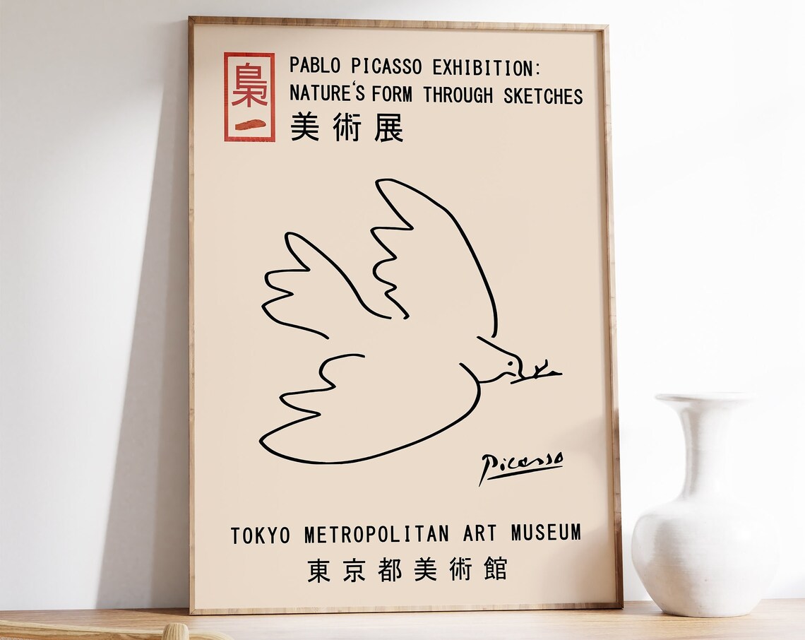 Picasso Bird Exhibition Poster, Vintage Minimalist