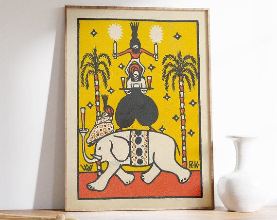 Indian Elephant Vintage Art Print, Spiritual Decor
