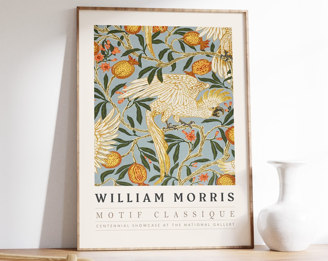 William Morris Cockatoo Pomegranate Motif Classique Exhibition Poster