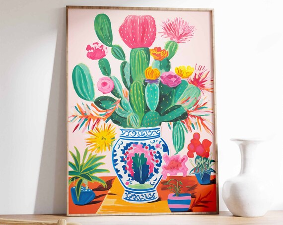 Vintage Mexican Cactus Poster, Latin Cultural Decor