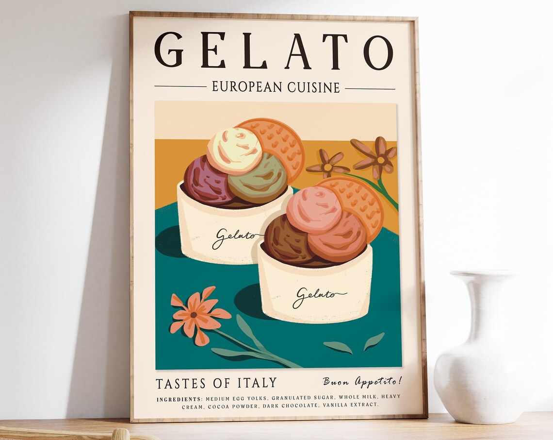Gelato Italian Food Art Poster for Kitchen Decor