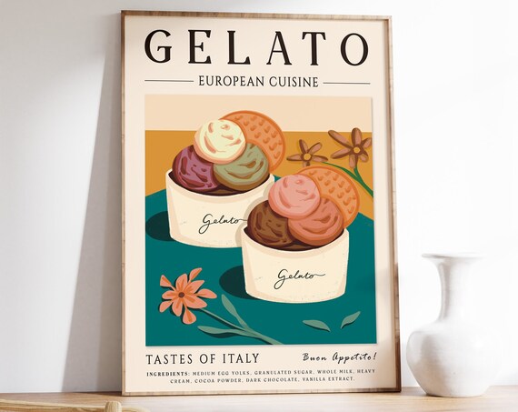 Gelato Italian Food Art Poster for Kitchen Decor