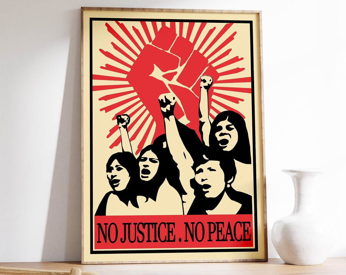 No Justice No Peace Protest Fist Retro Political Slogan Poster