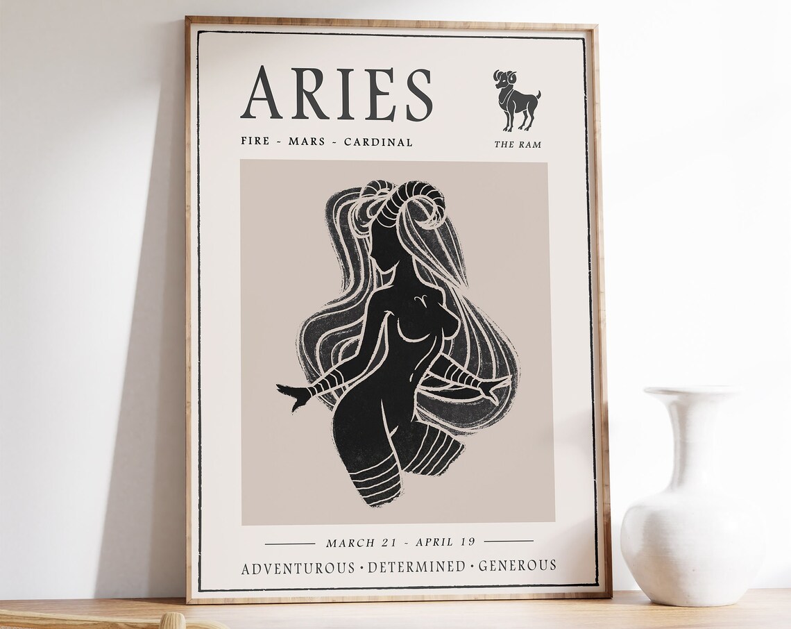 Aries Star Sign Print, Boho Zodiac Astrology Poster