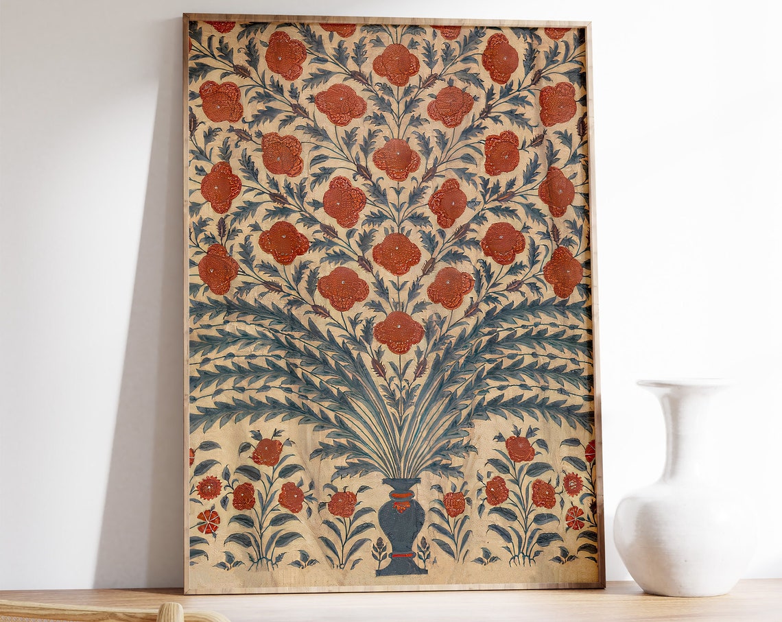 Indian Floral Exhibition Art Red Poppies Textile Pattern Poster
