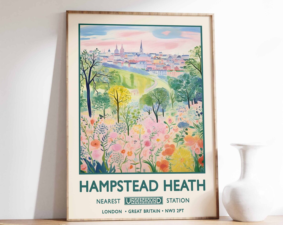 Hampstead Heath London Underground Vintage Travel Wildflower Poster