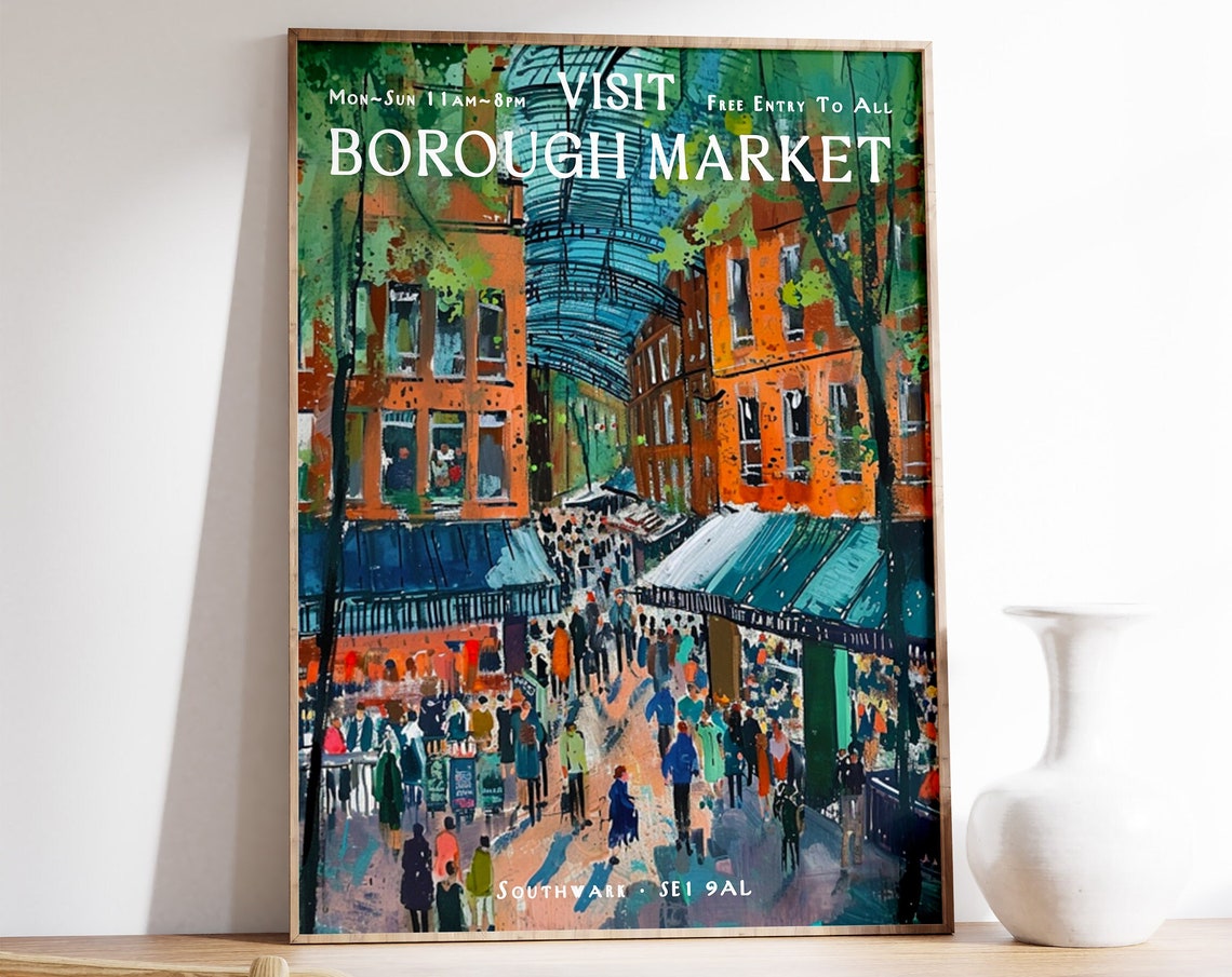 Visit Borough Market London Vintage Travel Scene Art Poster Gift