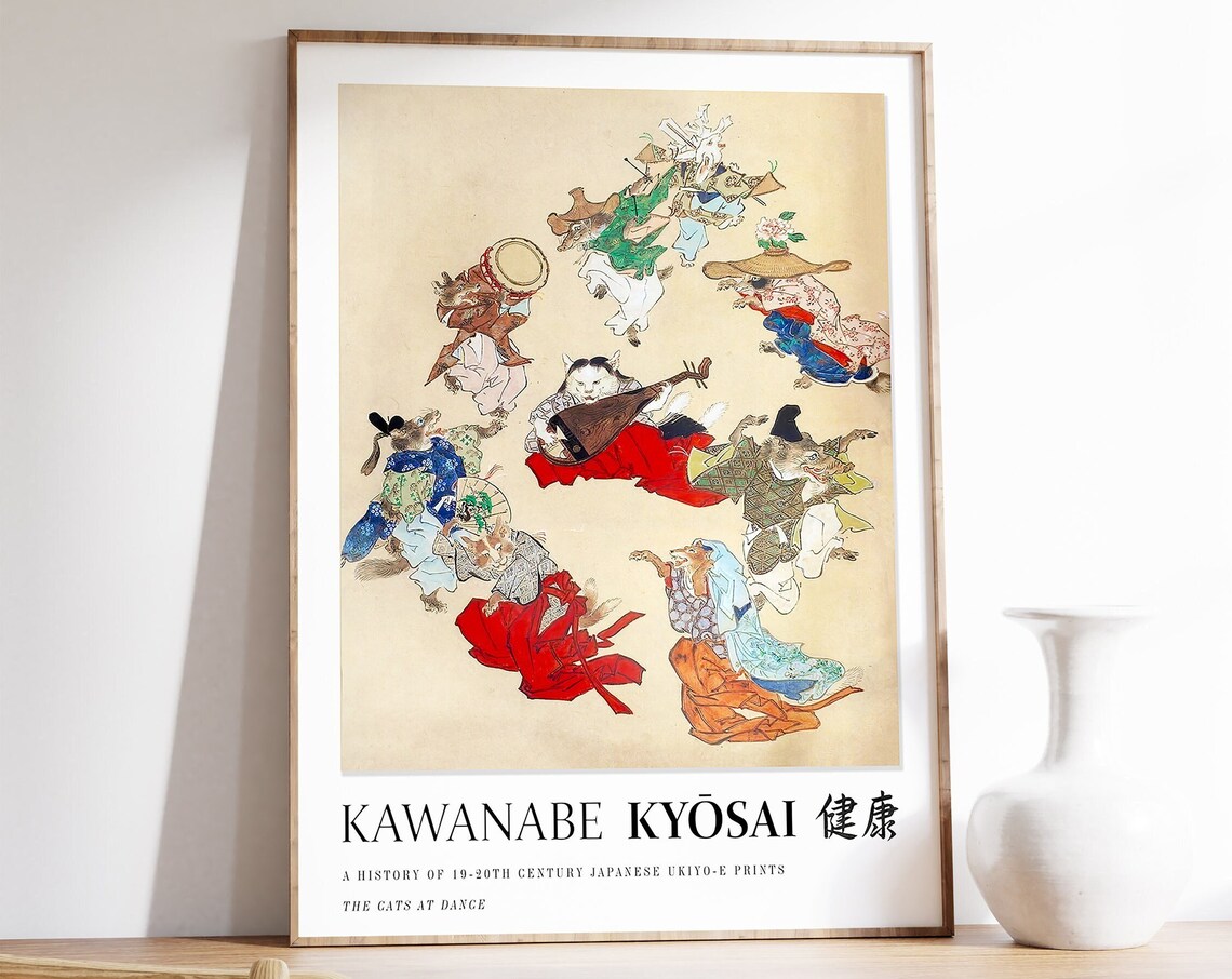 Japanese Cat Print, Vintage Woodblock Art