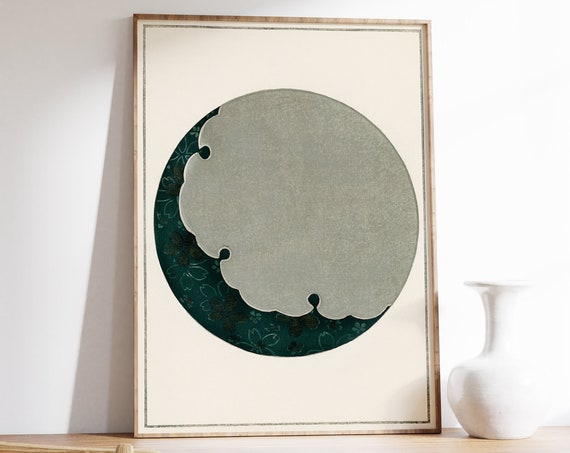 Abstract Japanese Woodblock Art Poster Floral Oriental Print Moon By Wantabe Seitei Asian Wall Art Decor Gift Idea A1a2a3a4