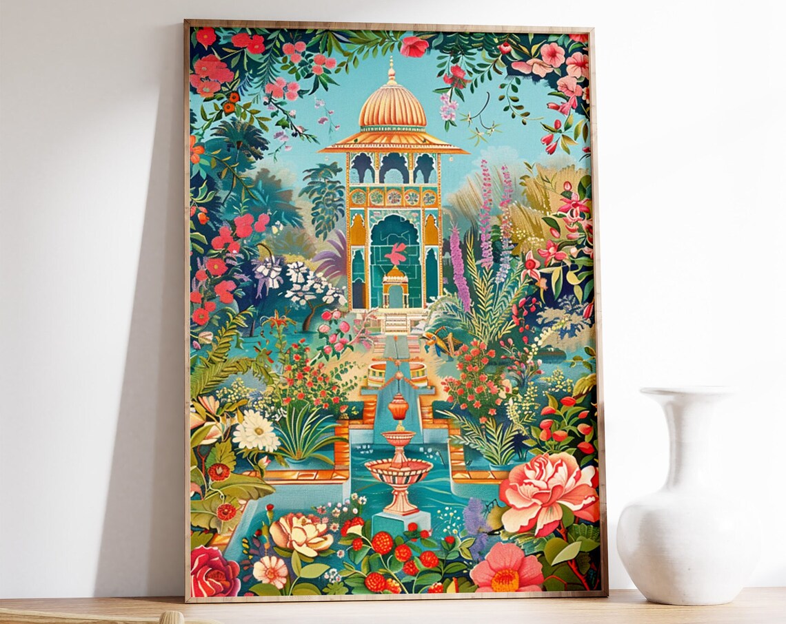 Traditional Indian Pichwai Art Print, Floral Hindu Decor