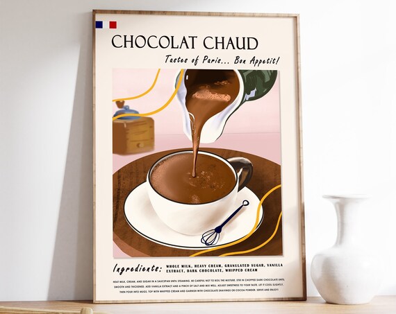 French Chocolate Chaud Kitchen Retro Food Art Print