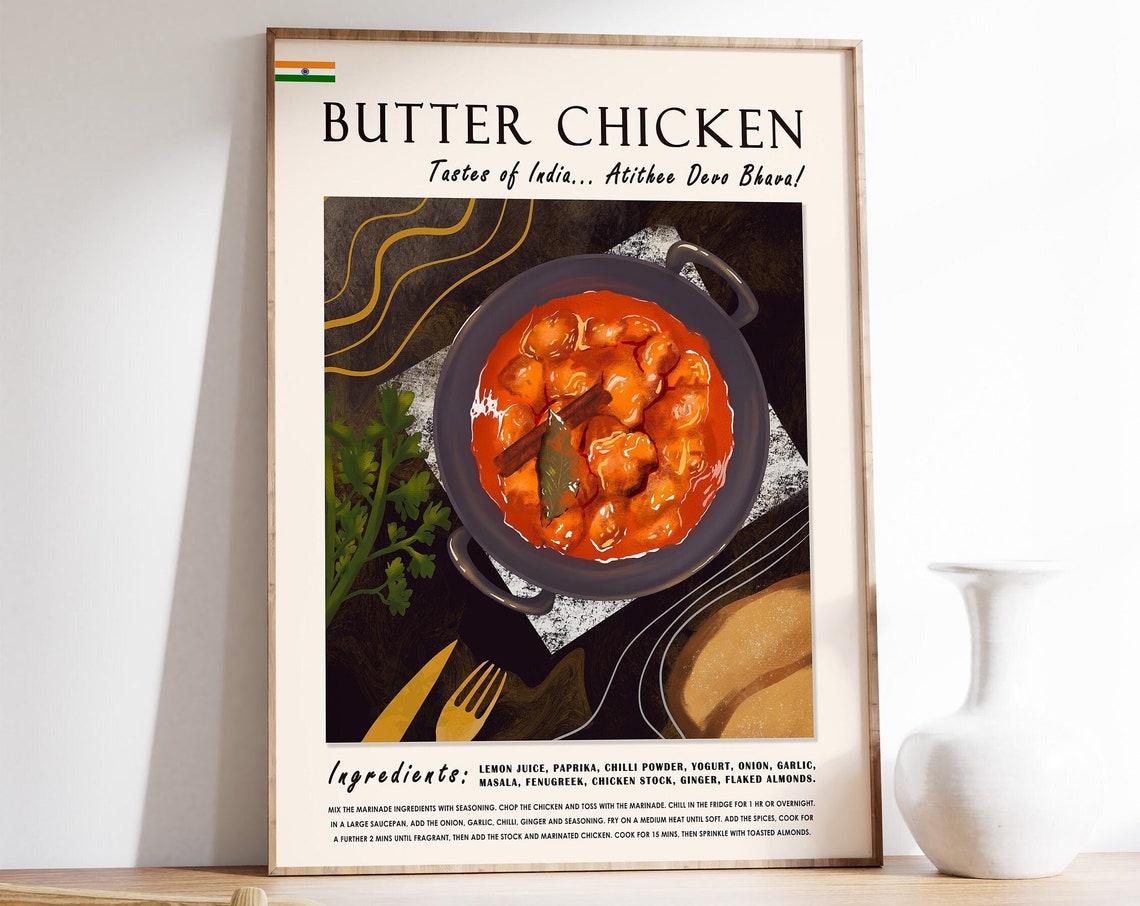 Butter Chicken Indian Curry Recipe Illustrated Kitchen Poster