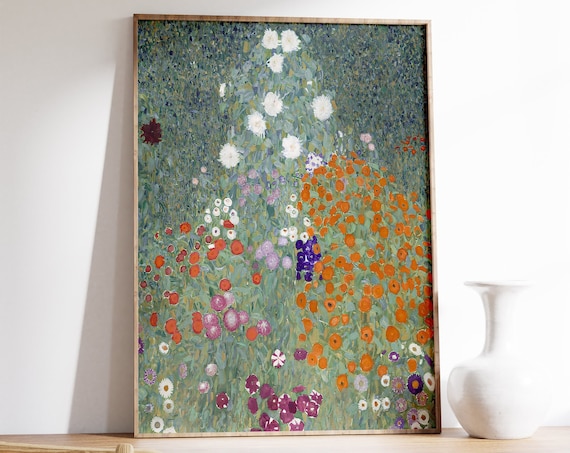 Gustav Klimt Flower Garden Colorful Blooming Meadow Art Poster