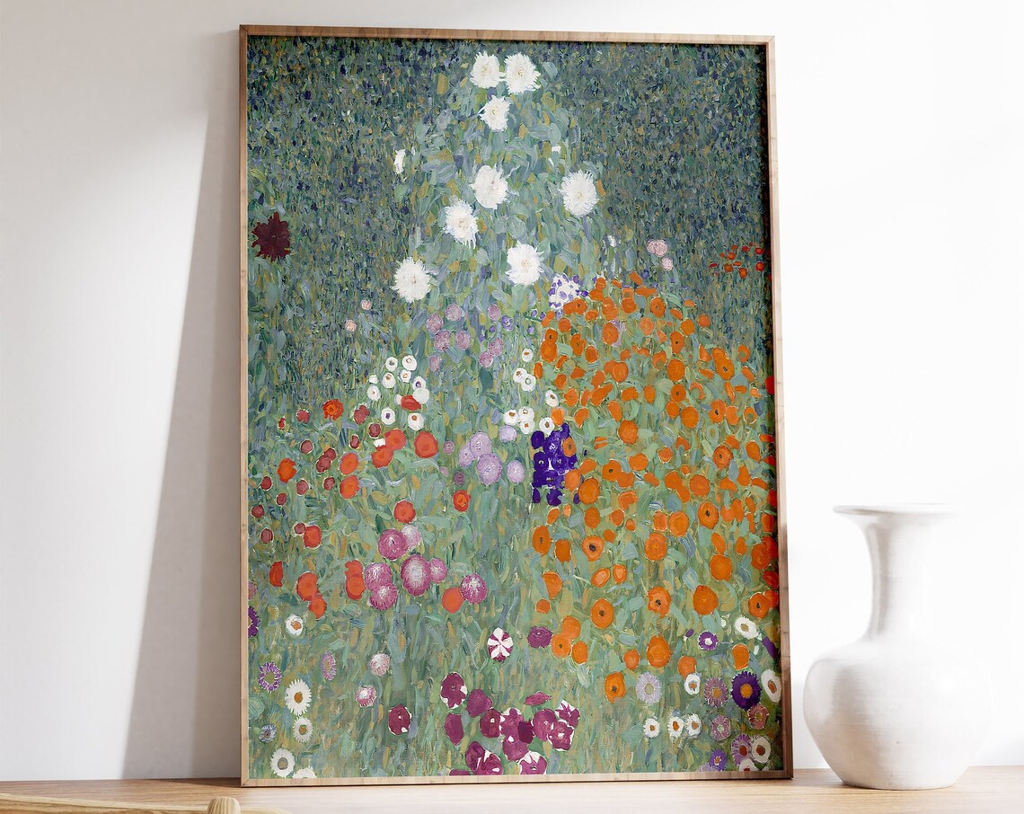 Gustav Klimt Flower Garden Colorful Blooming Meadow Art Poster