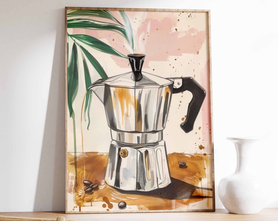 Vintage Italian Coffee Print, Retro Coffee Moka Pot