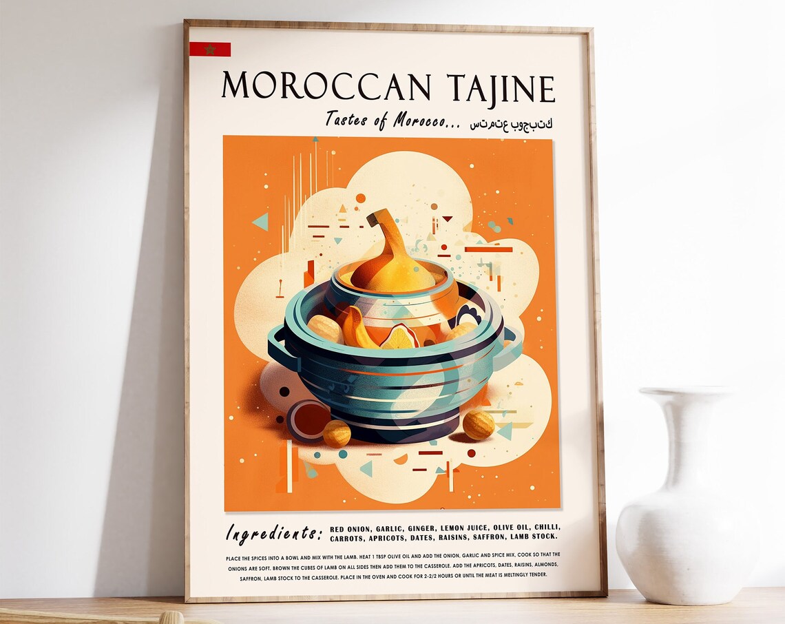 Moroccan Tajine Tastes of Morocco Recipe Illustration Art Poster