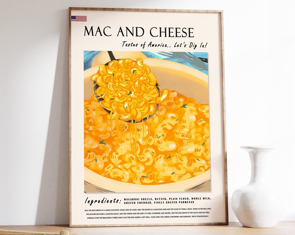 Mac And Cheese Retro Recipe Poster Print