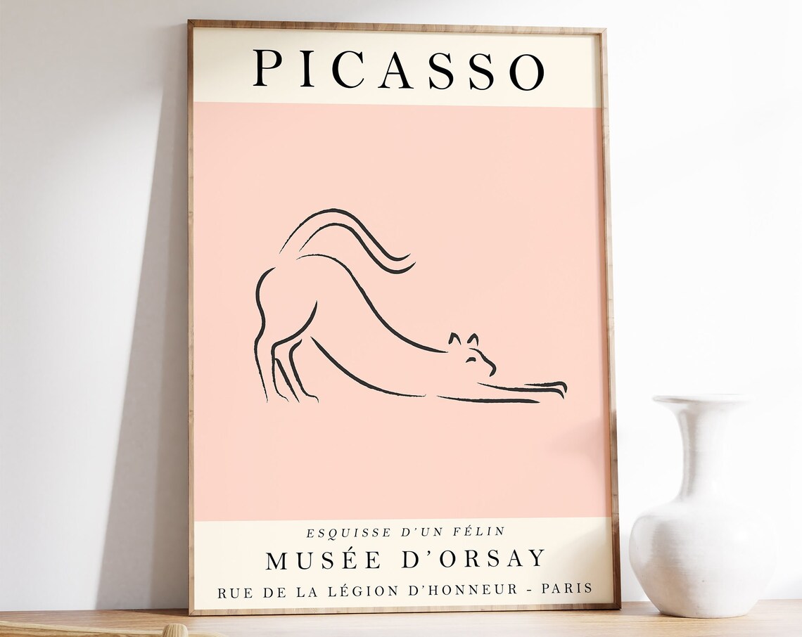 Picasso Exhibition Poster, Pink Cat Line Art Print