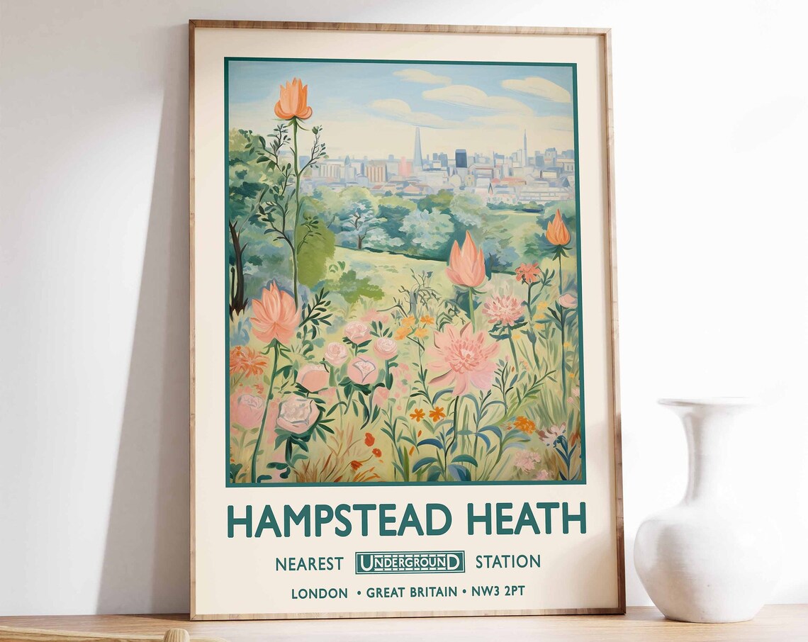 Hampstead Heath London Vintage Floral Poster