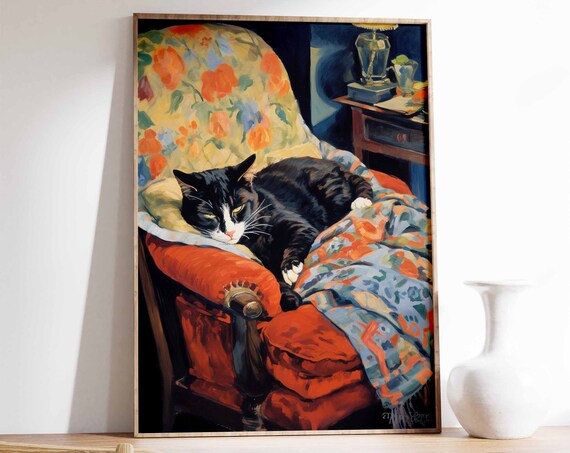 Vintage Cat Poster Cat Gift Gift For Cat Lovers Animal Art Artistic Cat Print Animal Art Animal Poster Animal Print Cute Cat Poster