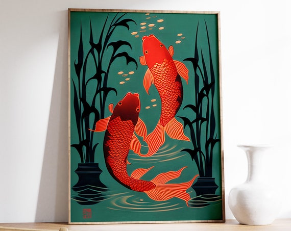 Japanese Carp Vintage Asia Decor Poster Print