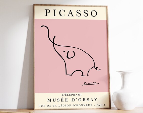 Picasso Line Art Exhibition Poster The Pink Elephant Picasso Art Print Animal Art Vintage Poster Vintage Line Art Decor Gift Idea