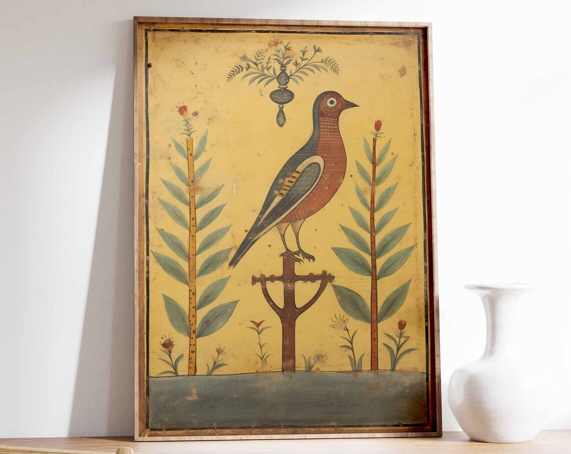 Indian Folk Art Bird Painting Poster With Traditional Style Decor