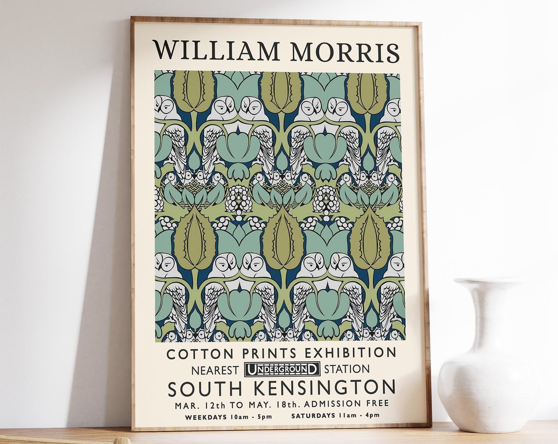 William Morris Owl Pattern Cotton Prints Exhibition Art Vintage Poster