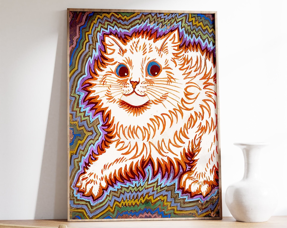 Louis Wain Cat Art Print, Psychedelic Style