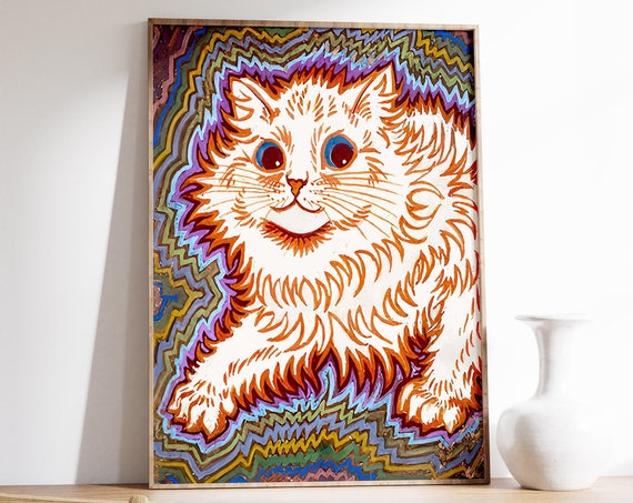Louis Wain Cat Art Print, Psychedelic Style